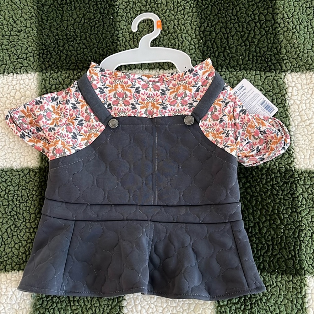 Top Paw Dog overall dress floral with quilt pattern size M NWT